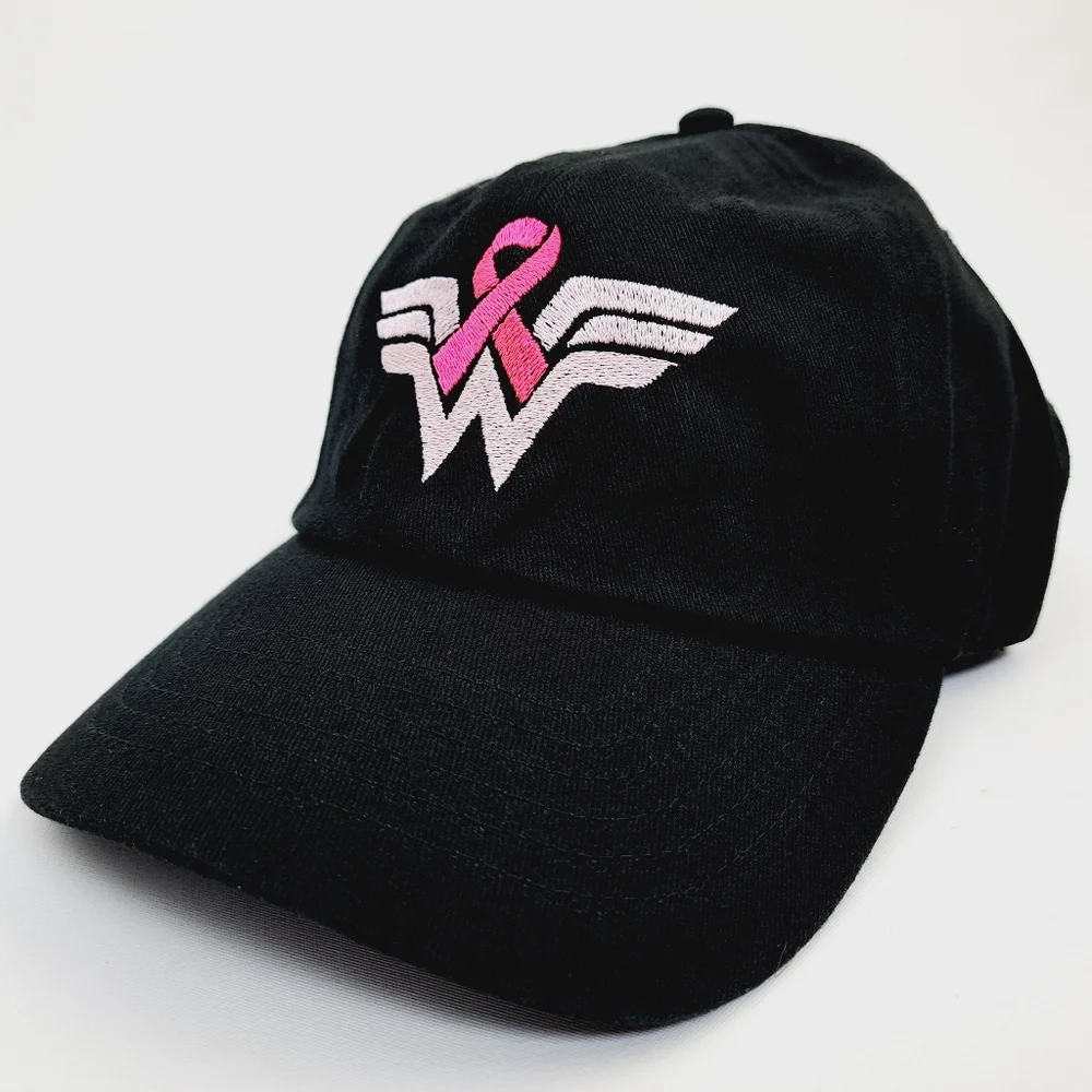 Breast Cancer Awareness Embroidered Hat Cap Relaxed Cotton Black